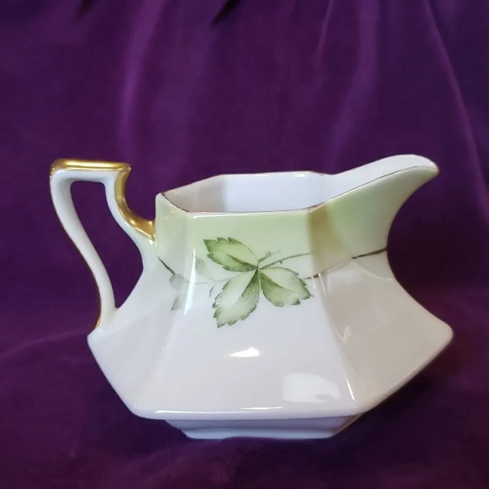 Vintage Hand-Painted Bavarian Floral Porcelain Creamer with Gold Trim